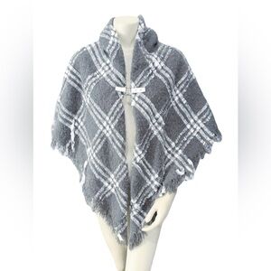 Marc New York Andrew Marc Plaid Shawl Cape Poncho Fringe One Size